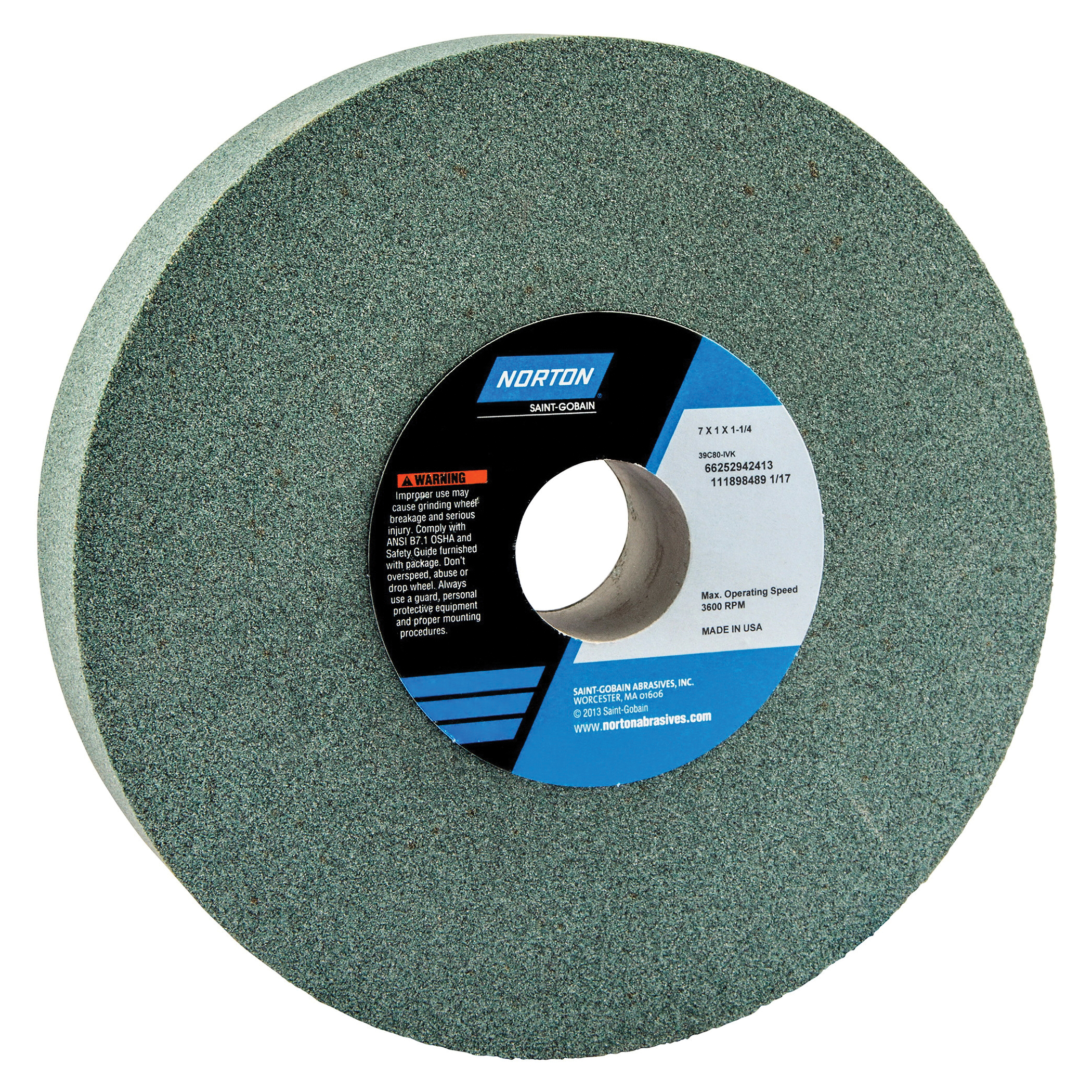 Norton® 66252942413 39C Straight Toolroom Wheel, 7 in Dia x 1 in THK, 1-1/4 in Center Hole, 80 Grit, Silicon Carbide Abrasive