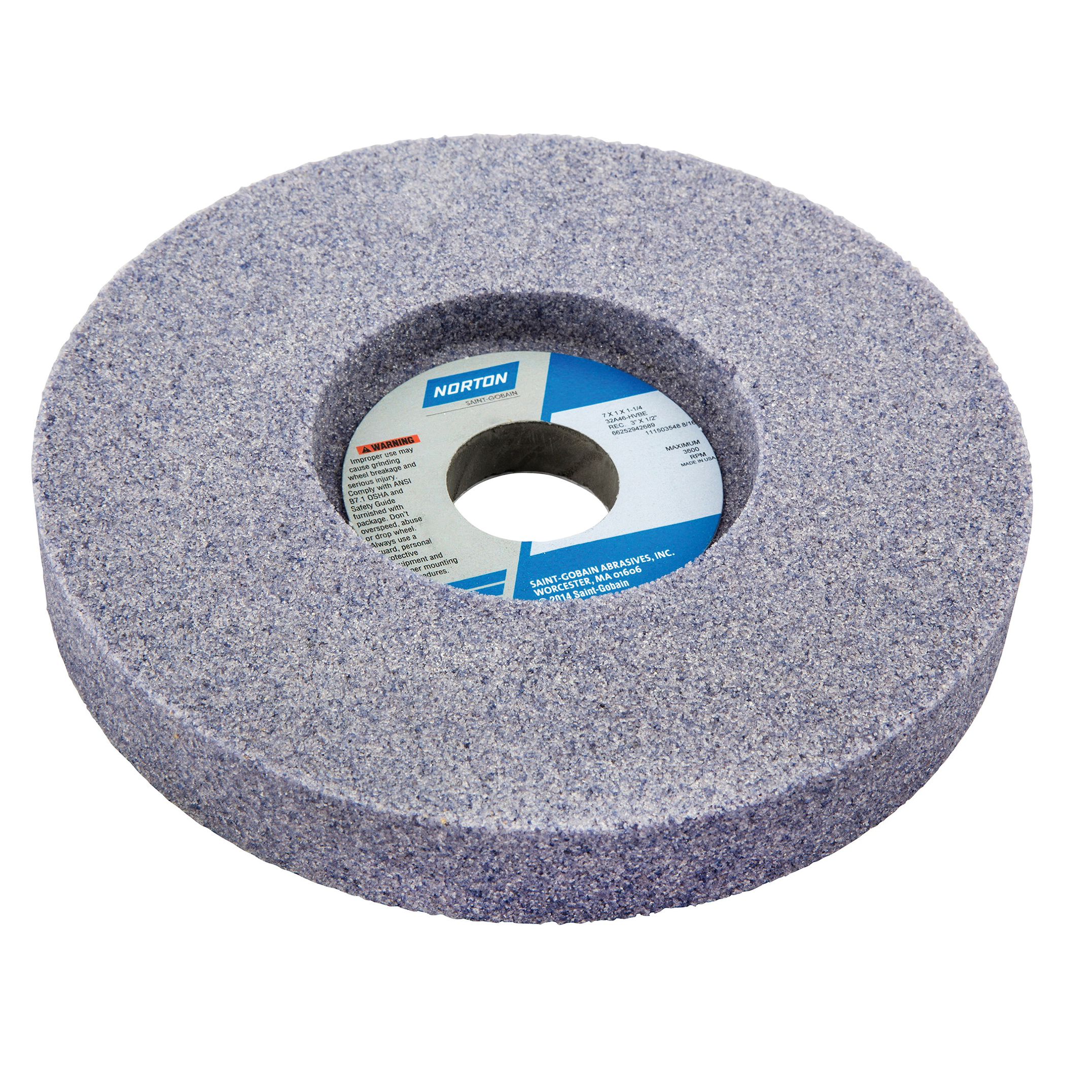 Norton® 66252942690 32A 1-Side Recessed Toolroom Wheel, 7 in Dia x 1 in THK, 1-1/4 in Center Hole, 46 Grit, Aluminum Oxide Abrasive