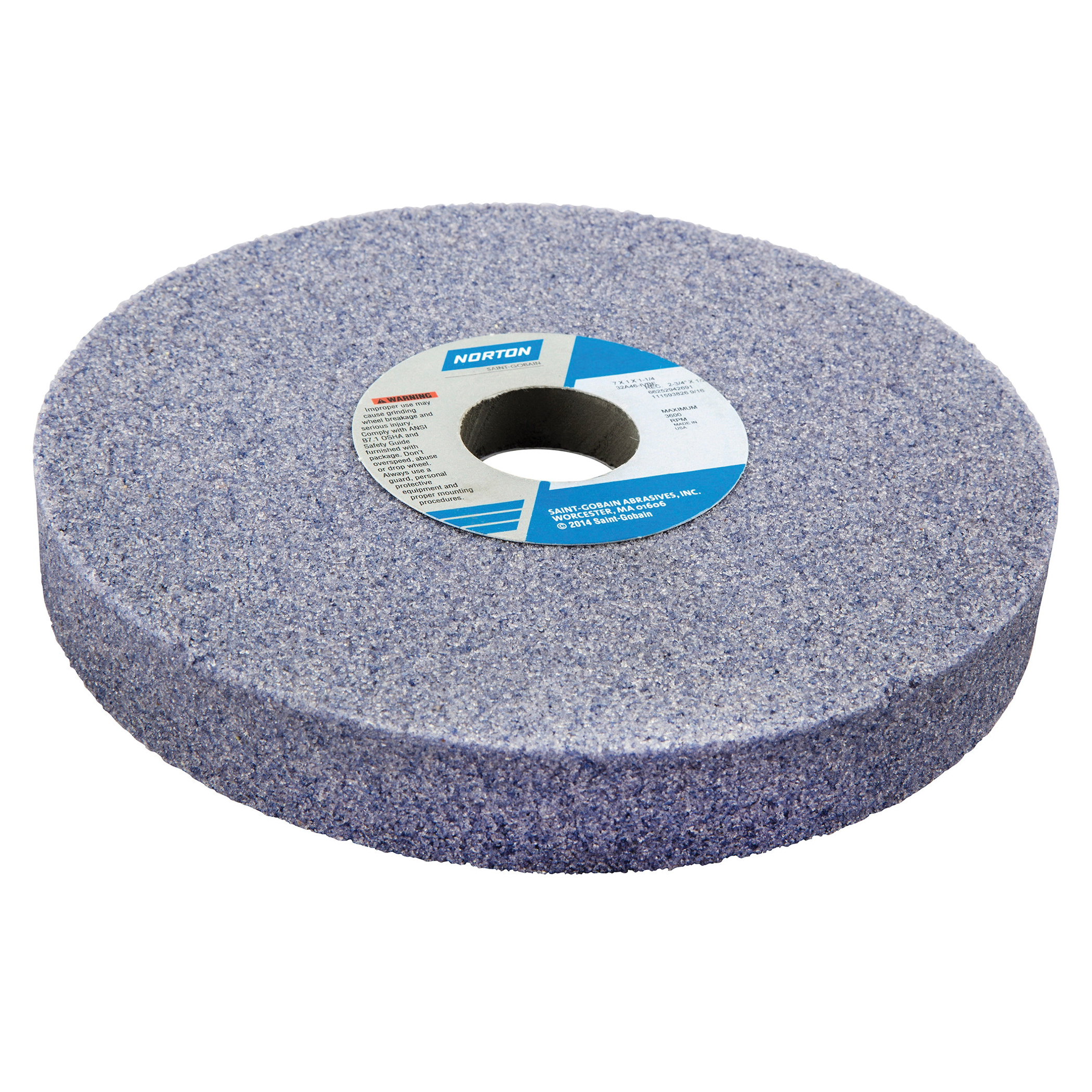 Norton® 66252942691 32A 1-Side Recessed Toolroom Wheel, 7 in Dia x 1 in THK, 1-1/4 in Center Hole, 46 Grit, Aluminum Oxide Abrasive