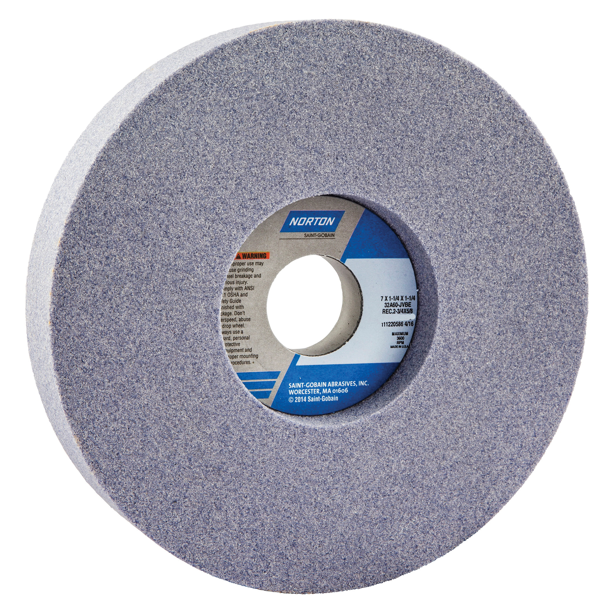 Norton® 66252942859 32A 1-Side Recessed Toolroom Wheel, 7 in Dia x 1-1/4 in THK, 1-1/4 in Center Hole, 60 Grit, Aluminum Oxide Abrasive