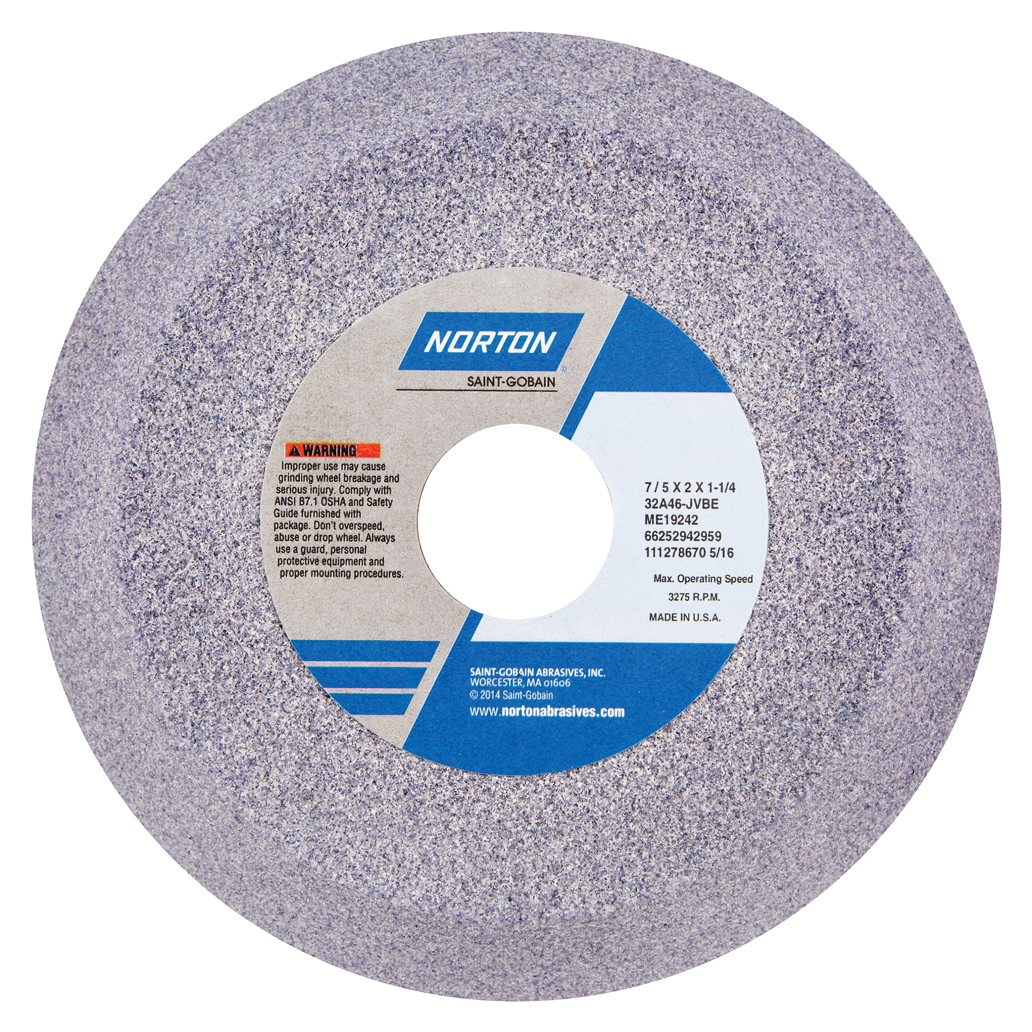 Norton® 66252942959 32A Toolroom Wheel, 7 in Dia x 2 in THK, 1-1/4 in Center Hole, 46 Grit, Aluminum Oxide Abrasive