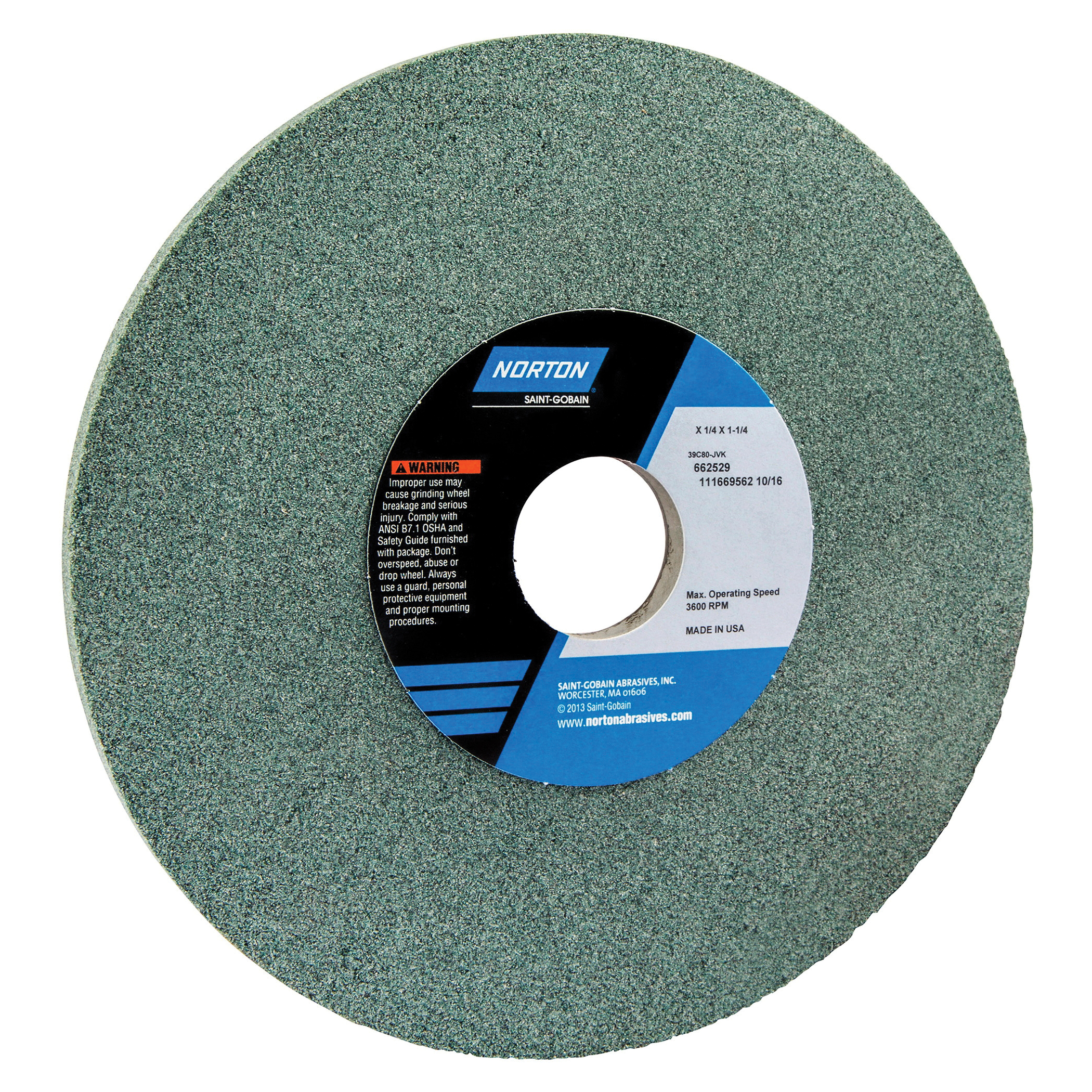 Norton® 66253014526 39C Straight Toolroom Wheel, 8 in Dia x 1/4 in THK, 1-1/4 in Center Hole, 80 Grit, Silicon Carbide Abrasive