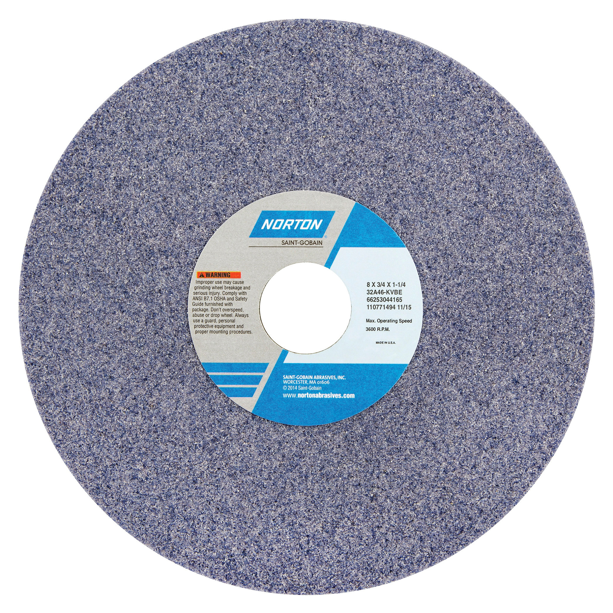 Norton® 66253044169 32A Straight Toolroom Wheel, 8 in Dia x 3/4 in THK, 1-1/4 in Center Hole, 60 Grit, Aluminum Oxide Abrasive