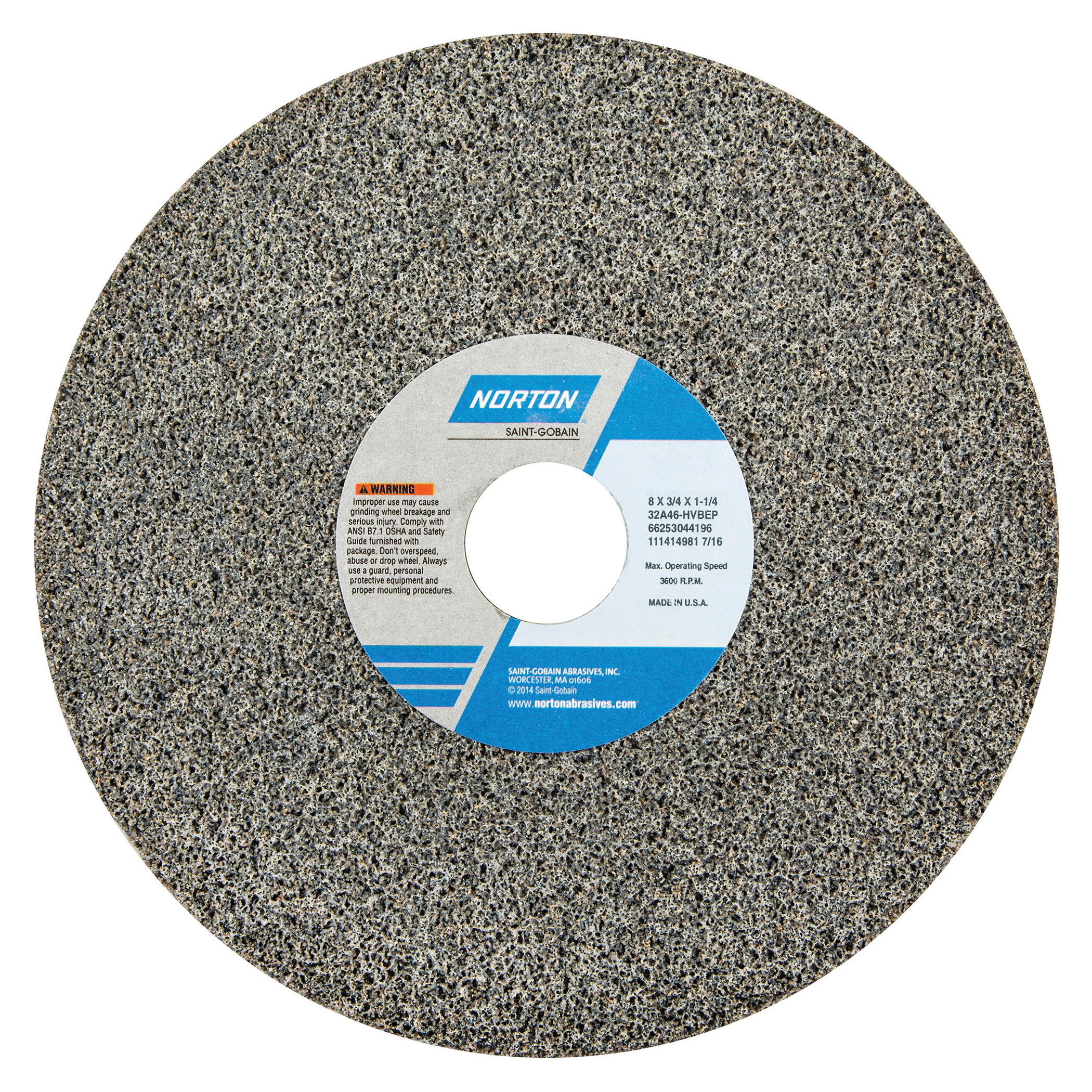 Norton® 66253044195 32A Straight Toolroom Wheel, 8 in Dia x 3/4 in THK, 1-1/4 in Center Hole, 46 Grit, Aluminum Oxide Abrasive
