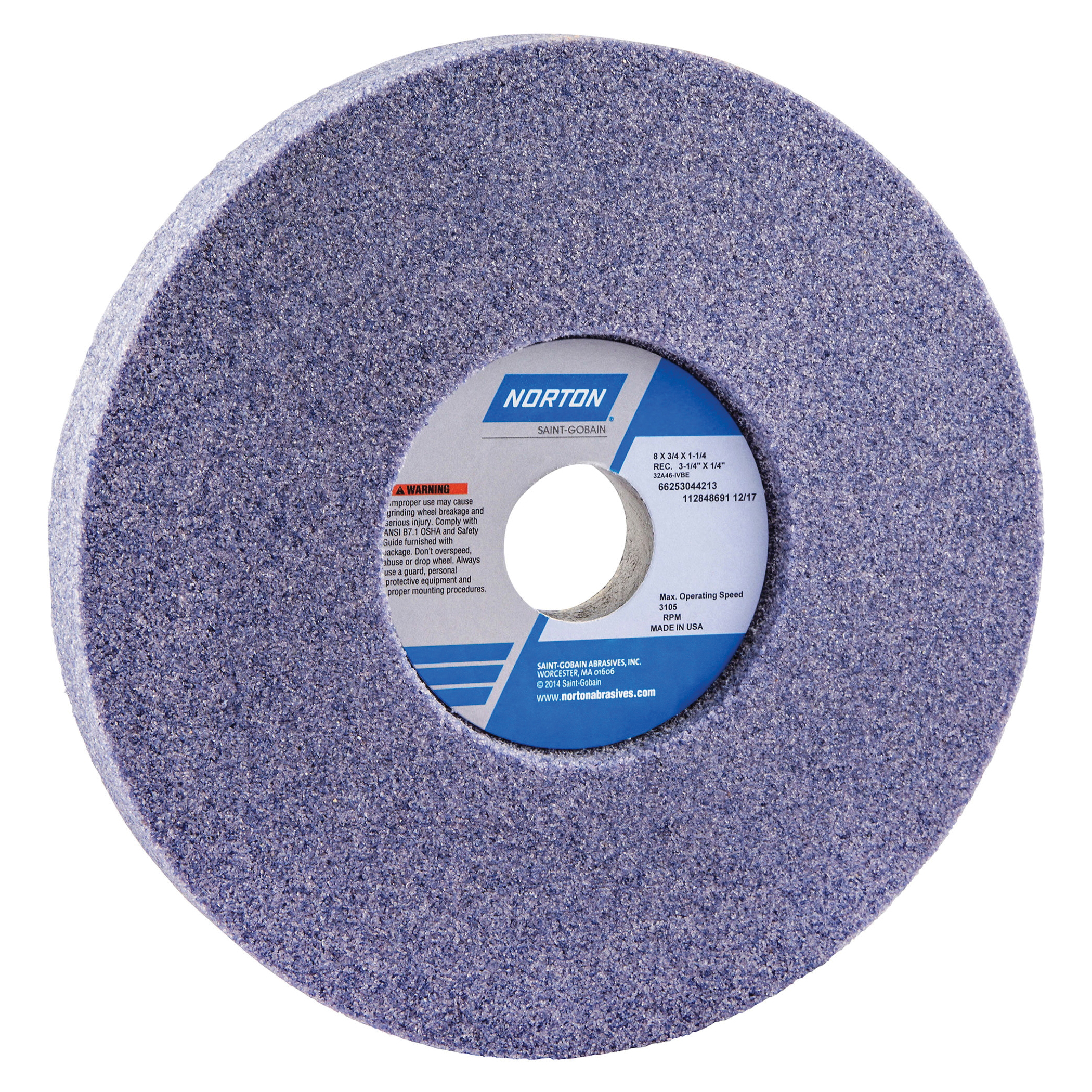 Norton® 66253044213 32A 1-Side Recessed Toolroom Wheel, 8 in Dia x 3/4 in THK, 1-1/4 in Center Hole, 46 Grit, Aluminum Oxide Abrasive