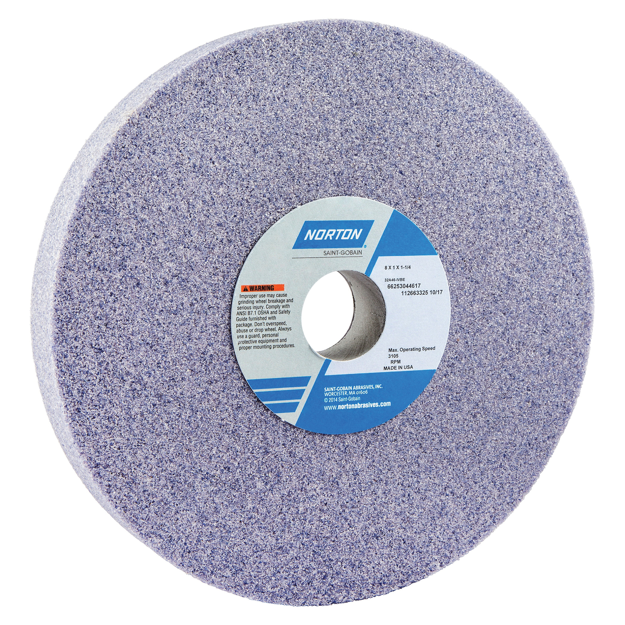 Norton® 66253044617 32A Straight Toolroom Wheel, 8 in Dia x 1 in THK, 1-1/4 in Center Hole, 46 Grit, Aluminum Oxide Abrasive