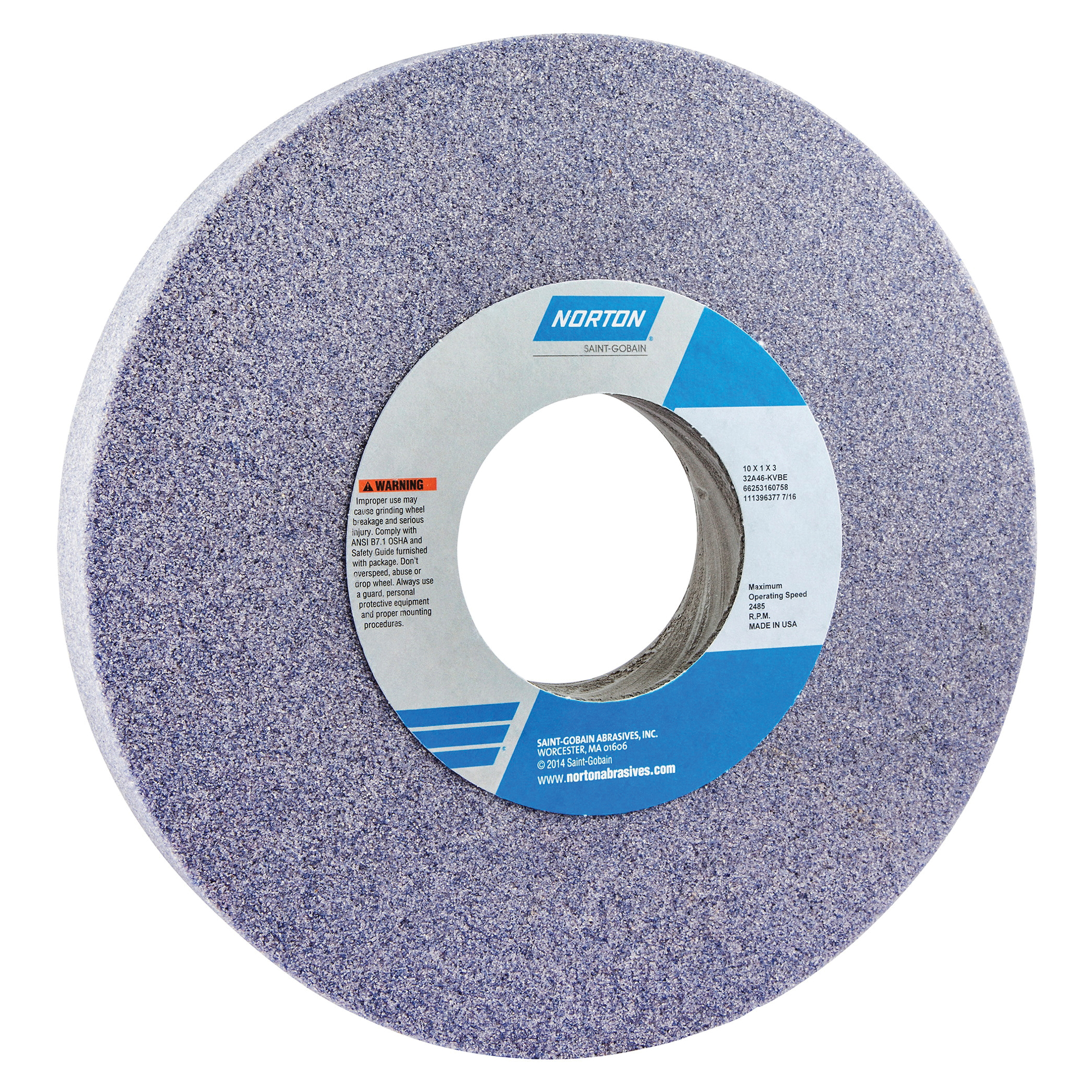 Norton® 66253160758 32A Straight Toolroom Wheel, 10 in Dia x 1 in THK, 3 in Center Hole, 46 Grit, Aluminum Oxide Abrasive