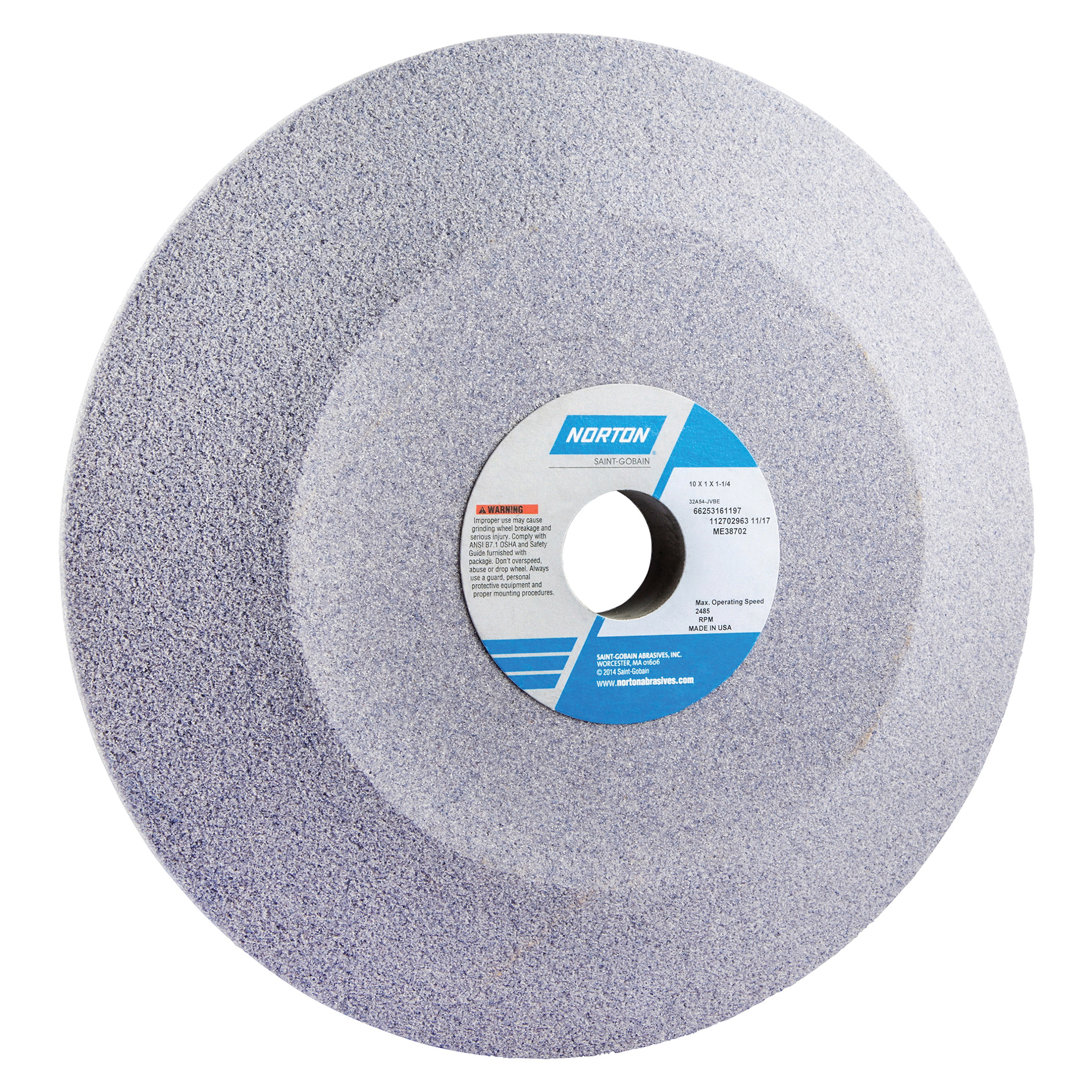 Norton® 66253161197 32A Toolroom Wheel, 10 in Dia x 1 in THK, 1-1/4 in Center Hole, 54 Grit, Aluminum Oxide Abrasive