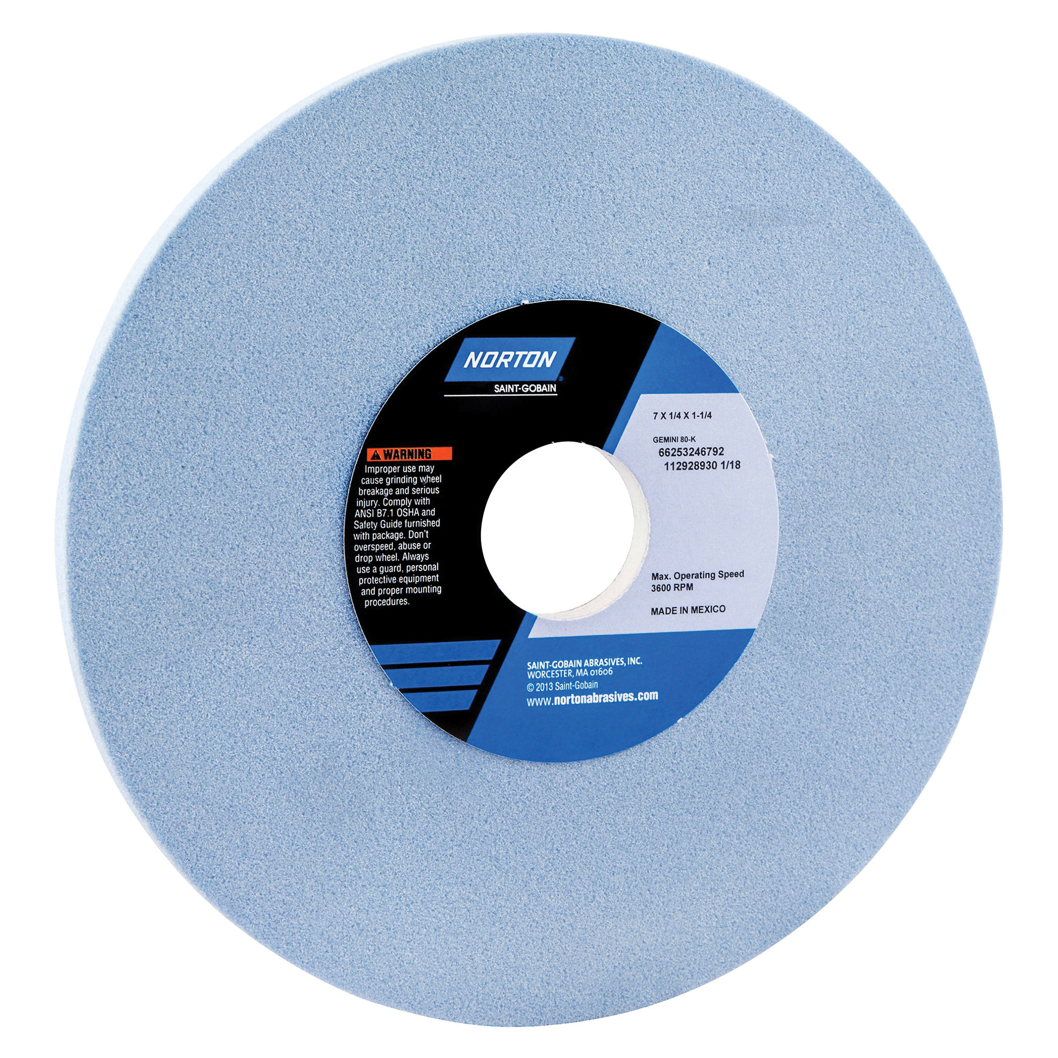 Norton® Gemini® 66253246792 Gemini Straight Toolroom Wheel, 7 in Dia x 1/4 in THK, 1-1/4 in Center Hole, 80 Grit, Aluminum Oxide Abrasive