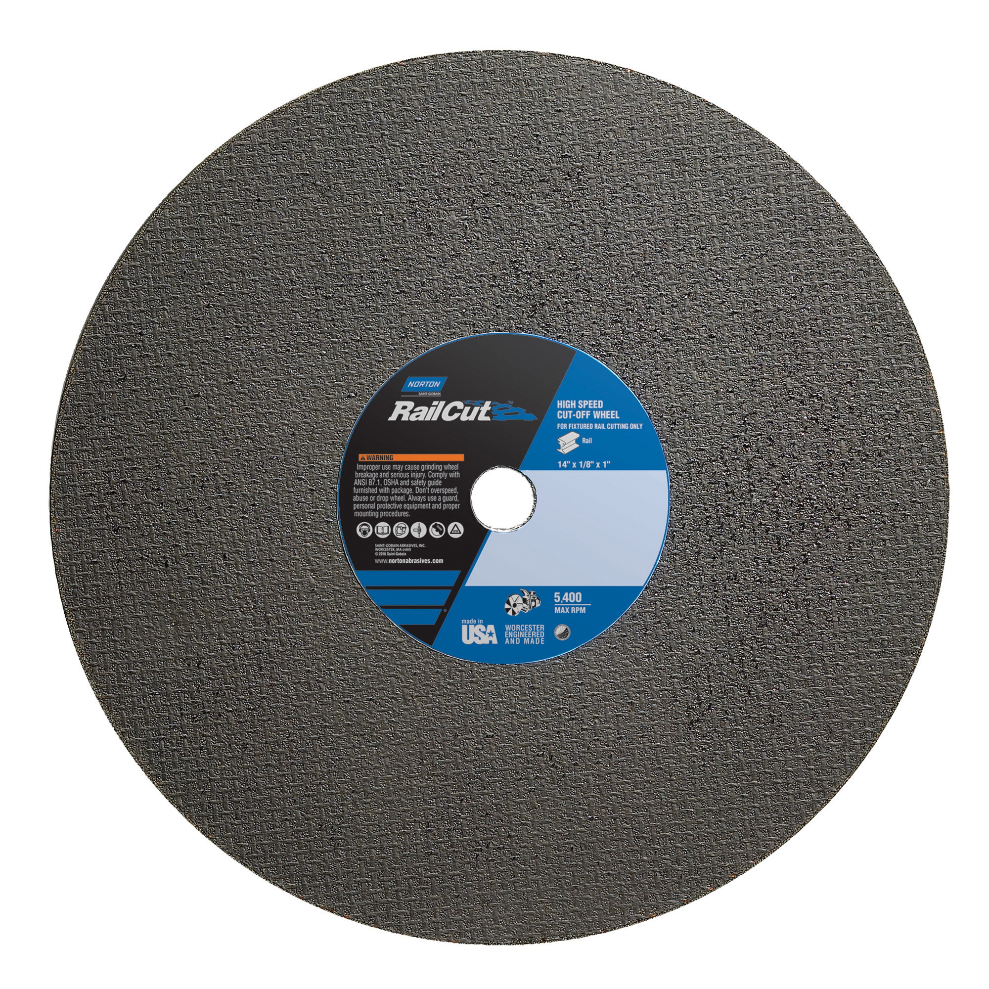 Norton® Rail Cut™ 66253260462 57A Type 01/41 Cut-Off Wheel, 14 in Dia x 1/8 in THK, 1 in Center Hole, Aluminum Oxide Abrasive