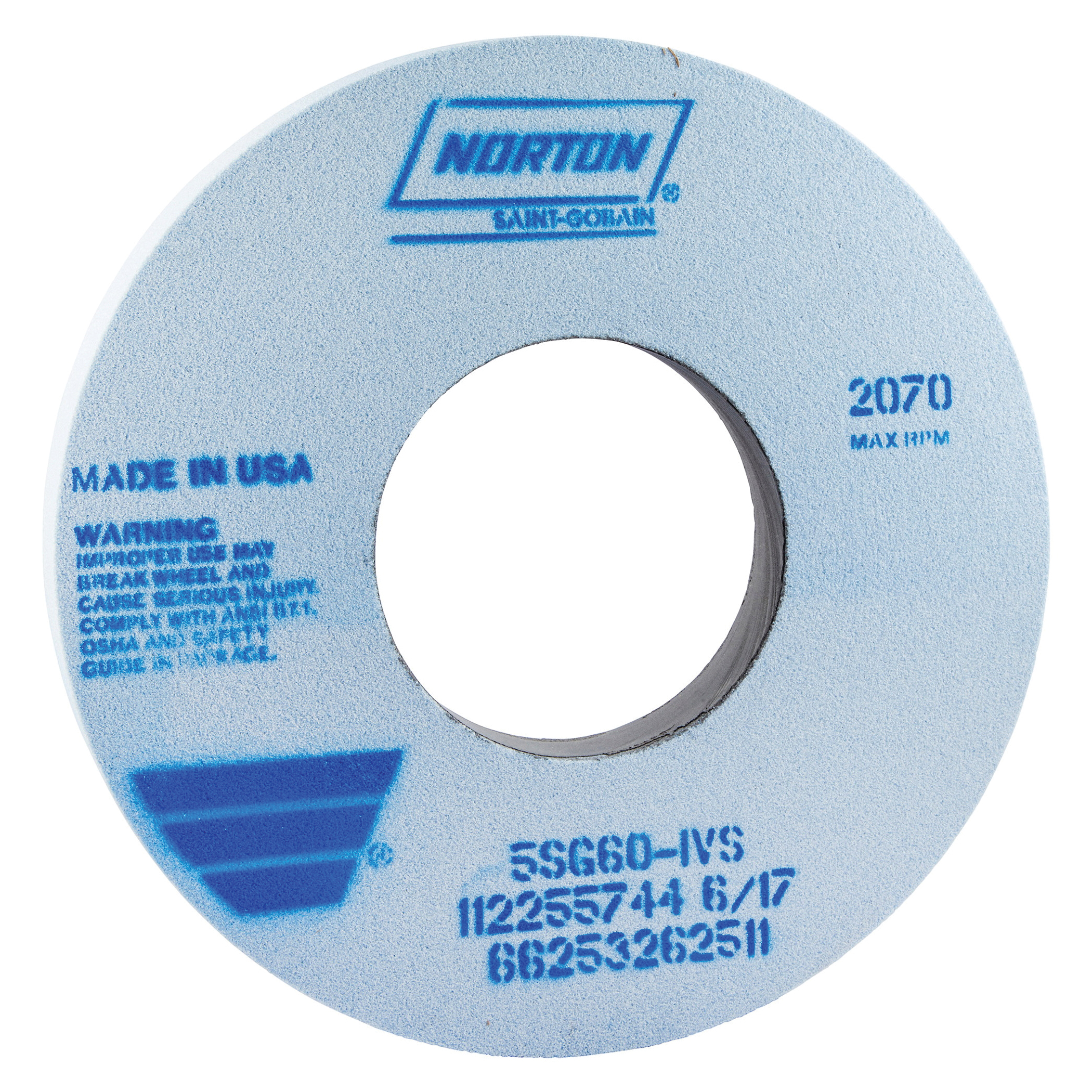 Norton® 66253262512 5SG Straight Toolroom Wheel, 12 in Dia x 1 in THK, 5 in Center Hole, 60 Grit, Ceramic Alumina/Friable Aluminum Oxide Abrasive