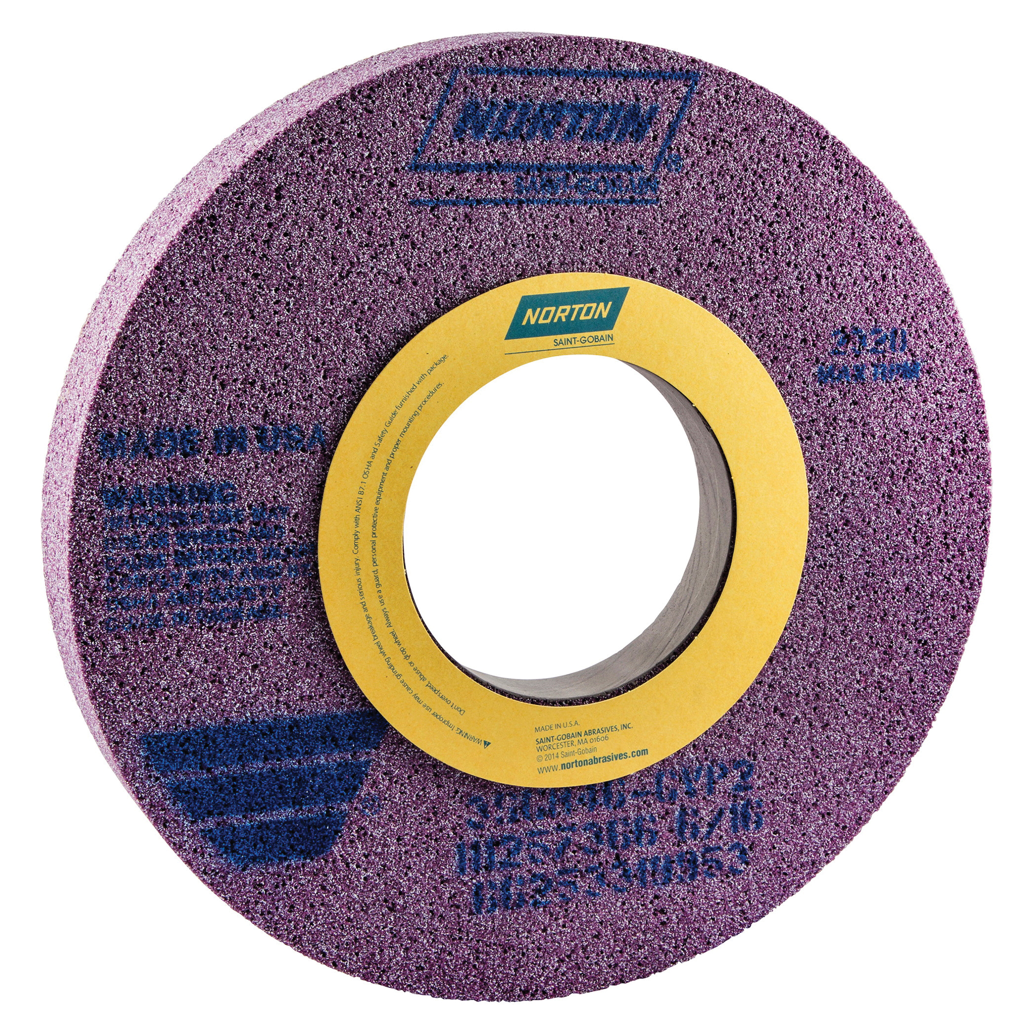 Norton® 66253319953 3SGR 1-Side Recessed Toolroom Wheel, 14 in Dia x 1-1/2 in THK, 5 in Center Hole, 46 Grit, Ceramic Alumina Abrasive