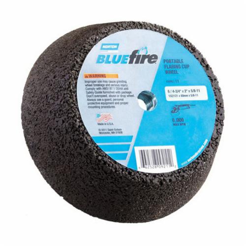 Norton® BlueFire® 66253344371 Cup Wheel, 6 x 4-3/4 in Dia x 2 in THK, 14 Grit, Zirconia Alumina Abrasive