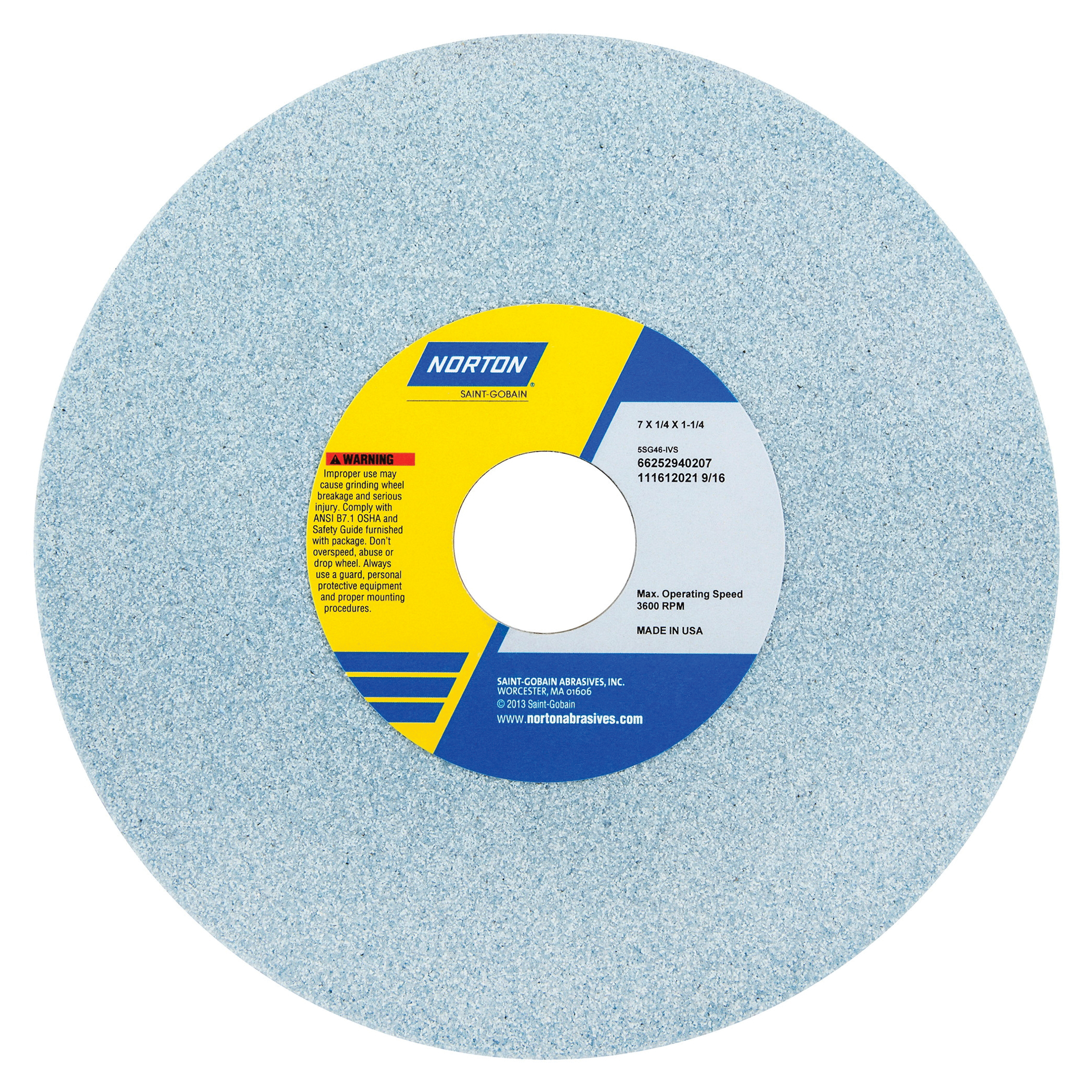 Norton® Quantum™ 66253350690 5NQ Straight Toolroom Wheel, 7 in Dia x 1/4 in THK, 1-1/4 in Center Hole, 46 Grit, Ceramic Alumina Abrasive