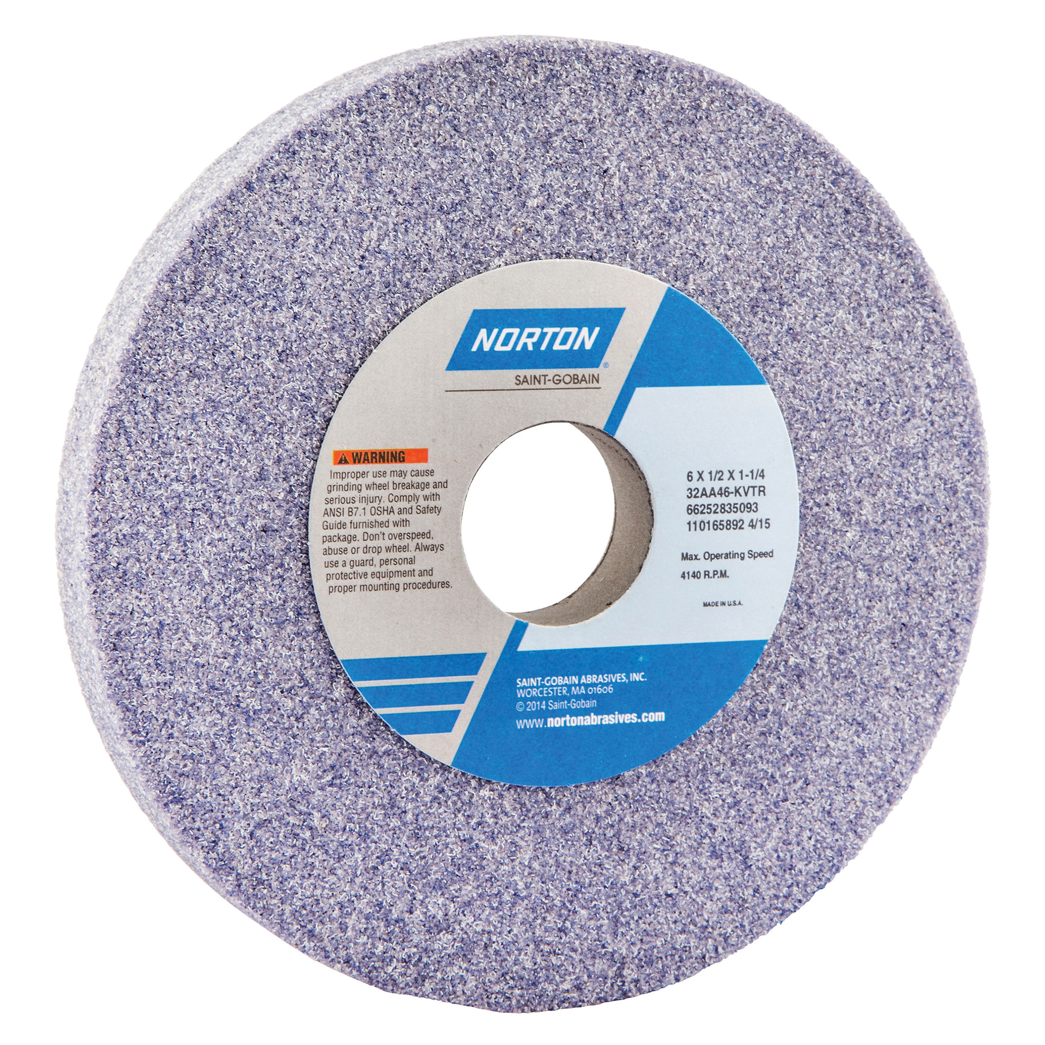 Norton® 66253363915 32A Straight Toolroom Wheel, 14 in Dia x 1 in THK, 5 in Center Hole, 46 Grit, Aluminum Oxide Abrasive
