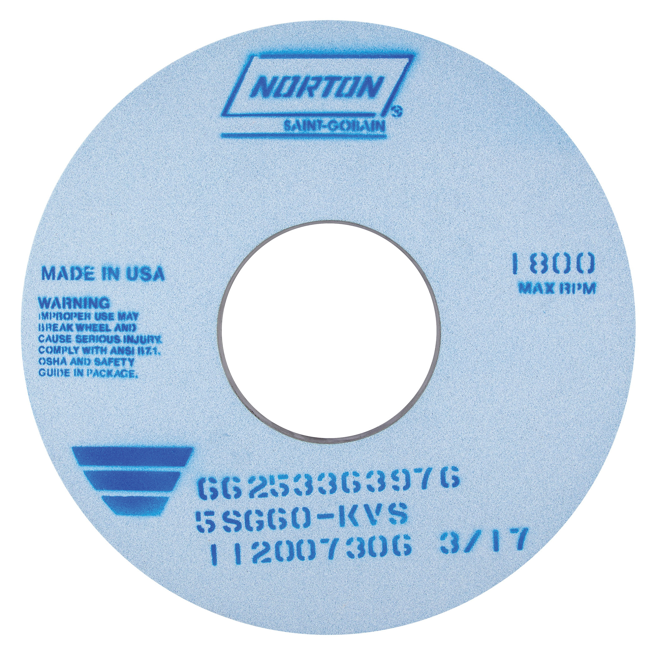 Norton® 66253363976 5SG Straight Toolroom Wheel, 14 in Dia x 1 in THK, 5 in Center Hole, 60 Grit, Ceramic Alumina/Friable Aluminum Oxide Abrasive