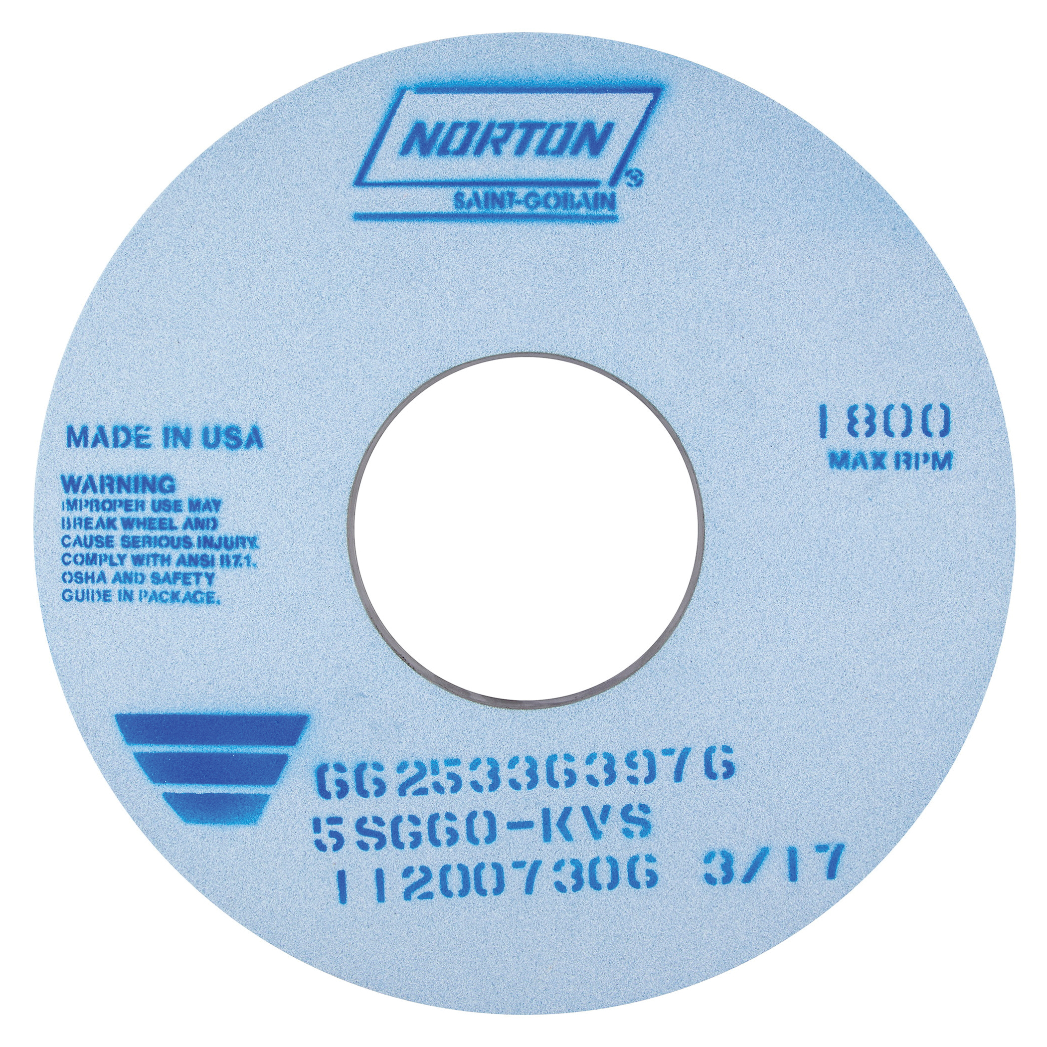 Norton® 66253364003 5SG Straight Toolroom Wheel, 14 in Dia x 1 in THK, 5 in Center Hole, 80 Grit, Ceramic Alumina/Friable Aluminum Oxide Abrasive