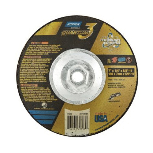 Norton® Quantum™3 66253370803 SG Series Saucer Shape Depressed Centre Saucer Wheel, 7 in Dia x 1/4 in THK, 20 Grit, Ceramic Alumina Abrasive