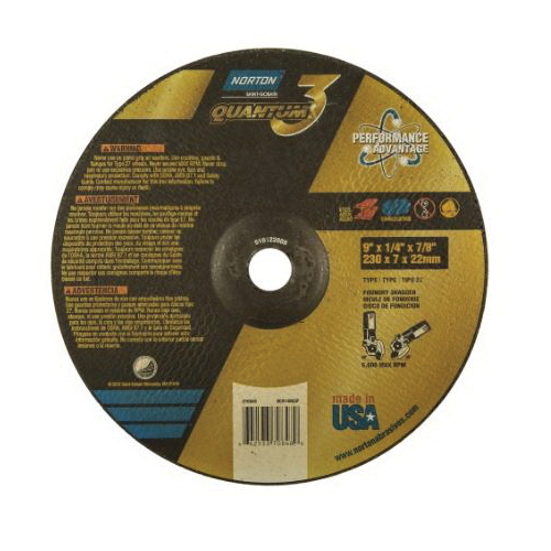 Norton® Quantum™3 66253370848 SG Series Depressed Center Wheel, 9 in Dia x 1/4 in THK, 20 Grit, Ceramic Alumina Abrasive
