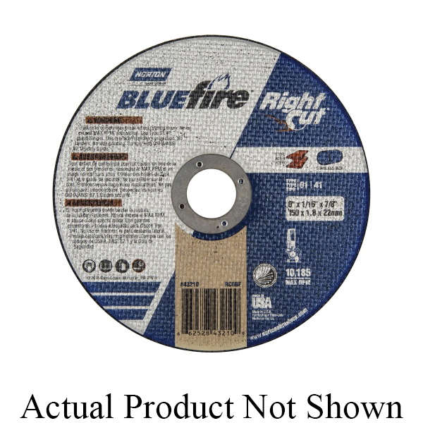 Norton®BlueFire® RightCut™ 66253371662 Small Diameter Cut-Off Wheel, 6 in Dia x 1/16 in THK, 7/8 in Center Hole, Aluminum Oxide/Zirconia Alumina Abrasive