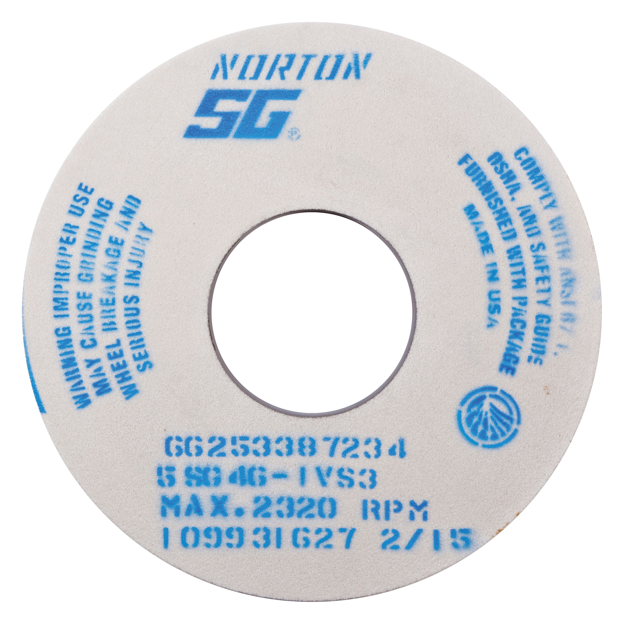 Norton® Vitrium3® 66253387231 5SG Straight Toolroom Wheel, 14 in Dia x 1-1/2 in THK, 5 in Center Hole, 46 Grit, Ceramic Alumina/Friable Aluminum Oxide Abrasive