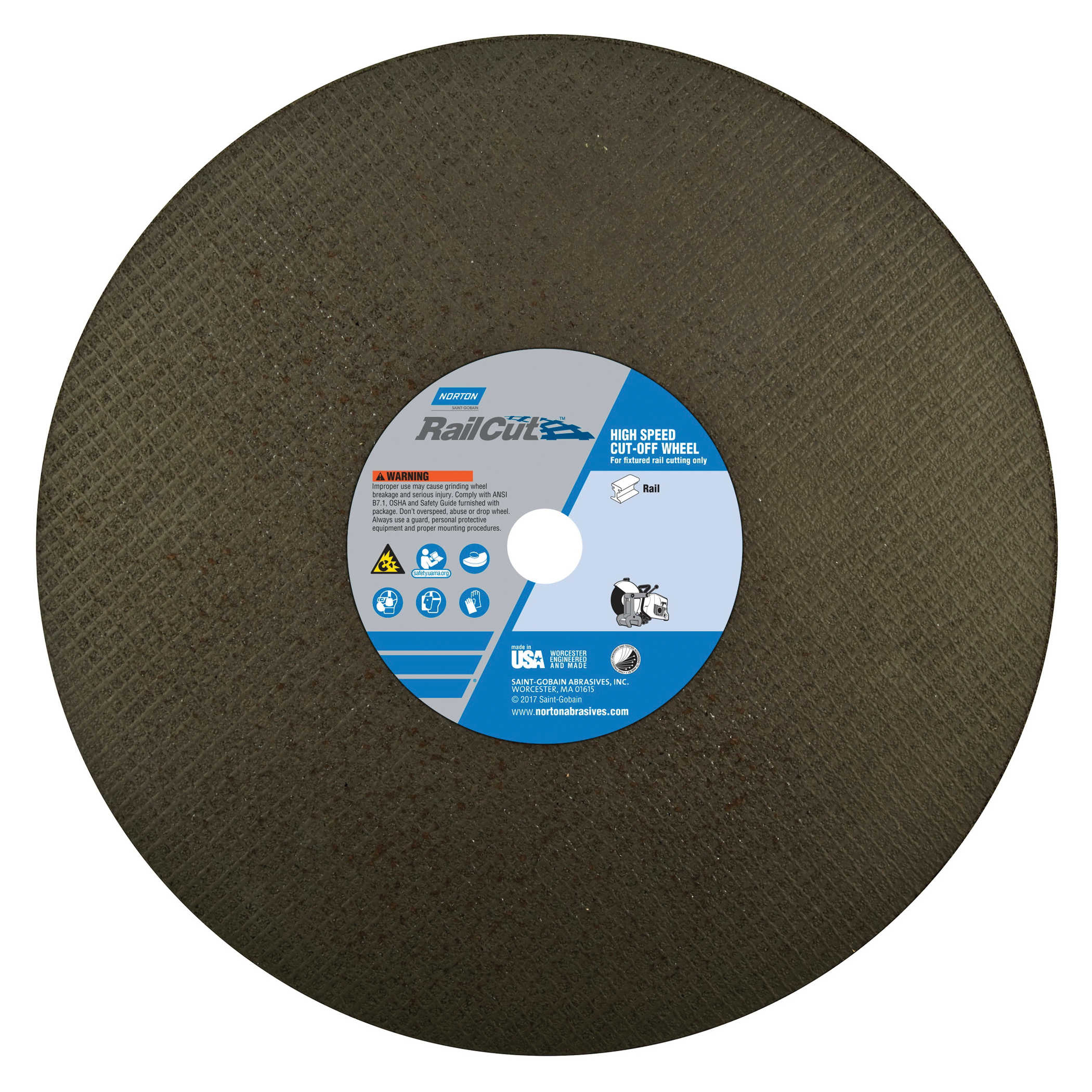 Norton®NorZon®III Rail Cut™ 66253464415 5NZ Free Cut Cut-Off Wheel, 16 in Dia x 1/8 in THK, 1 in Center Hole, 24 Grit, Zirconia Alumina Abrasive