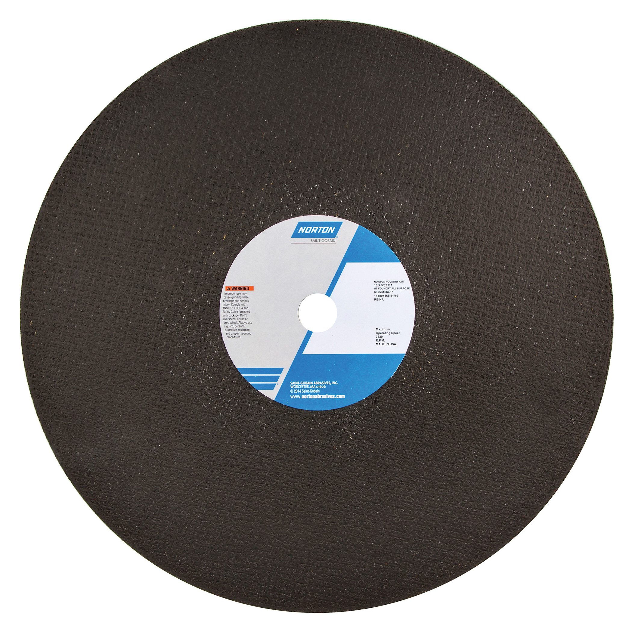Norton®NorZon®Foundry™ 66253466437 4NZ All Purpose Cut-Off Wheel, 16 in Dia x 5/32 in THK, 1 in Center Hole, Zirconia Alumina Abrasive
