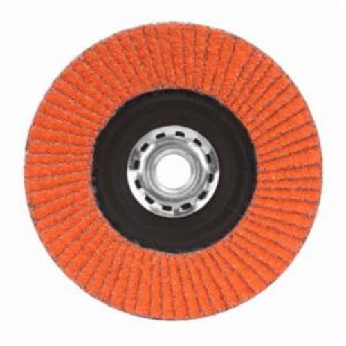 Norton® Blaze® 66254400261 R980P Arbor Thread Quick-Trim Standard Density Coated Abrasive Flap Disc, 4-1/2 in Dia, 120 Grit, Medium Grade, Ceramic Alumina Abrasive, Type 27 Flat Disc