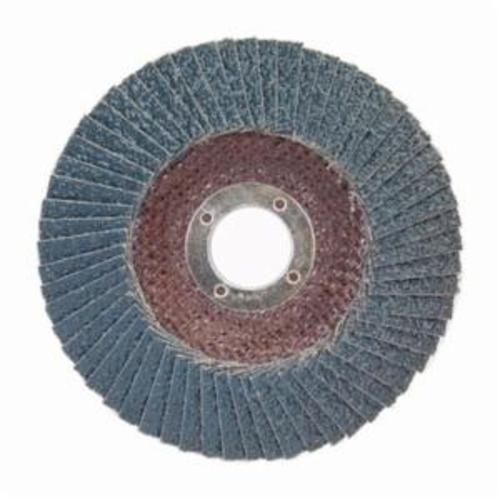 Norton® BlueFire® 66254461155 R884P Center Mount Standard Density Coated Abrasive Flap Disc, 4-1/2 in Dia, 7/8 in Center Hole, P36 Grit, Extra Coarse Grade, Zirconia Alumina Plus Abrasive, Type 29 Conical Disc