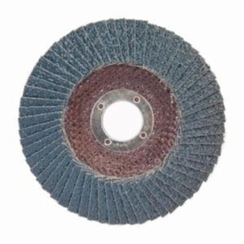 Norton® BlueFire® 66254461161 R884P Center Mount Standard Density Coated Abrasive Flap Disc, 4-1/2 in Dia, 7/8 in Center Hole, P40 Grit, Extra Coarse Grade, Zirconia Alumina Plus Abrasive, Type 29 Conical Disc