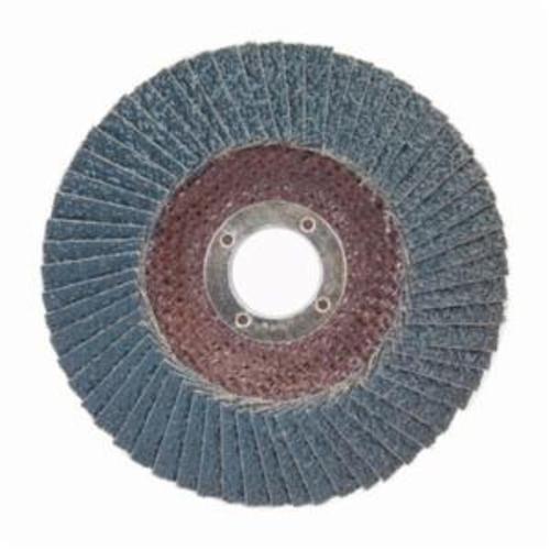 Norton® BlueFire® 66254461163 R884P Center Mount Standard Density Coated Abrasive Flap Disc, 4-1/2 in Dia, 7/8 in Center Hole, P60 Grit, Coarse Grade, Zirconia Alumina Plus Abrasive, Type 29 Conical Disc