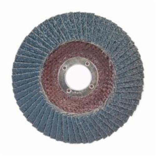 Norton® BlueFire® 66254461174 R884P Center Mount Standard Density Coated Abrasive Flap Disc, 5 in Dia, 7/8 in Center Hole, P36 Grit, Extra Coarse Grade, Zirconia Alumina Plus Abrasive, Type 29 Conical Disc