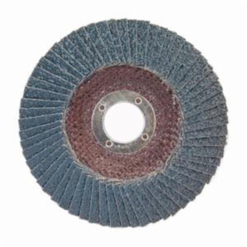 Norton® BlueFire® 66254461178 R884P Center Mount Standard Density Coated Abrasive Flap Disc, 5 in Dia, 7/8 in Center Hole, P80 Grit, Coarse Grade, Zirconia Alumina Plus Abrasive, Type 29 Conical Disc