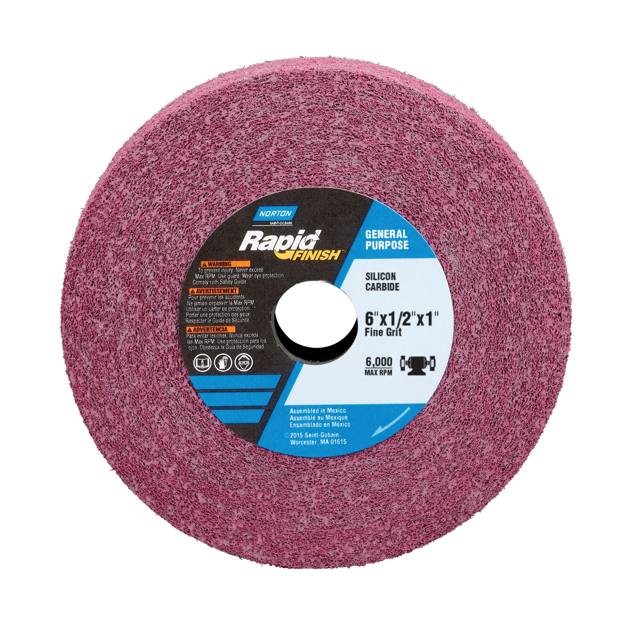 Norton® Bear-Tex® Rapid Finish™ 66261108076 Convolute Non-Woven Abrasive Wheel, 6 in Dia, 1 in Center Hole, 1/2 in W Face, Medium Grade, Silicon Carbide Abrasive