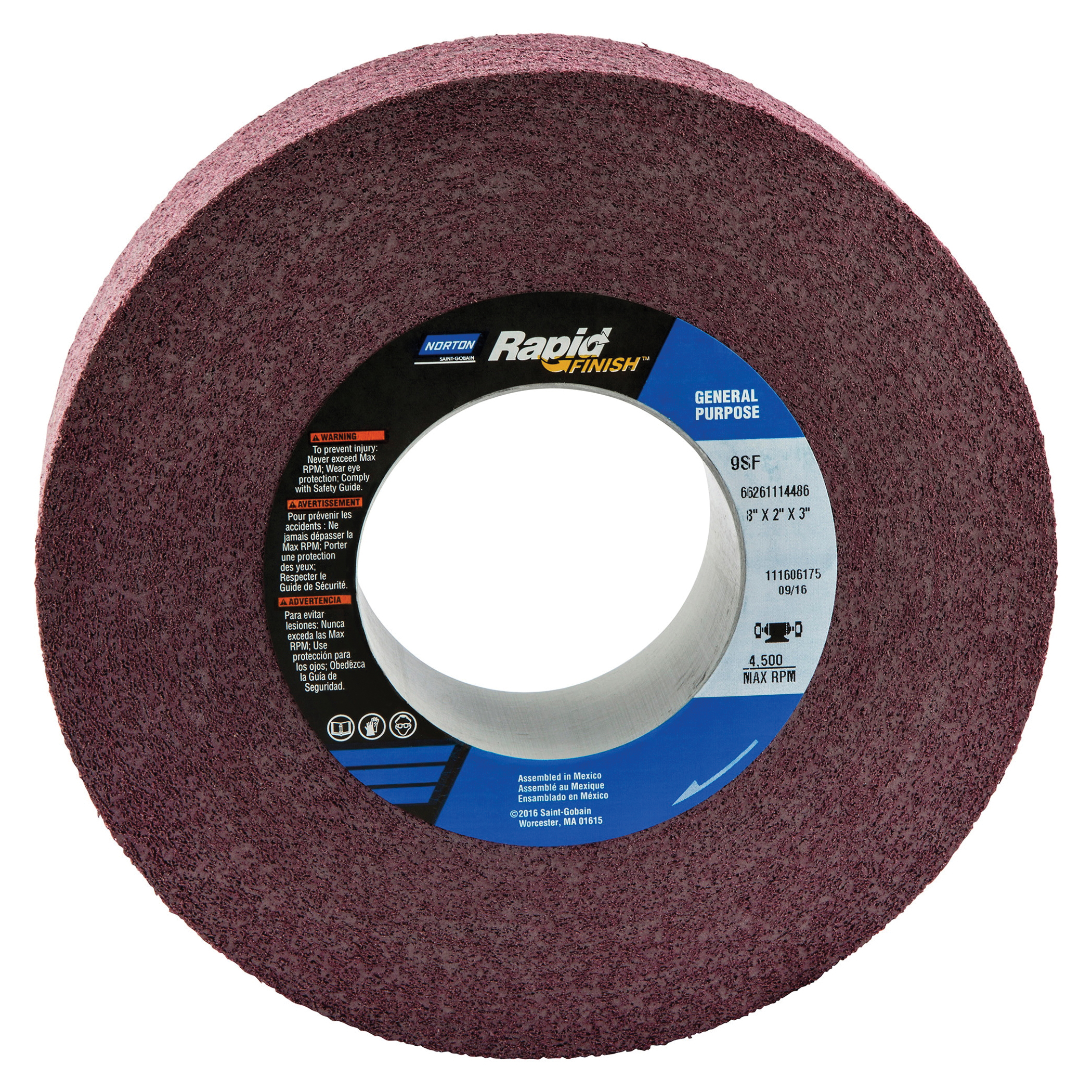 Norton® Bear-Tex® Rapid Finish™ 66261114486 Convolute Non-Woven Abrasive Wheel, 8 in Dia, 3 in Center Hole, 2 in W Face, Fine Grade, Silicon Carbide Abrasive