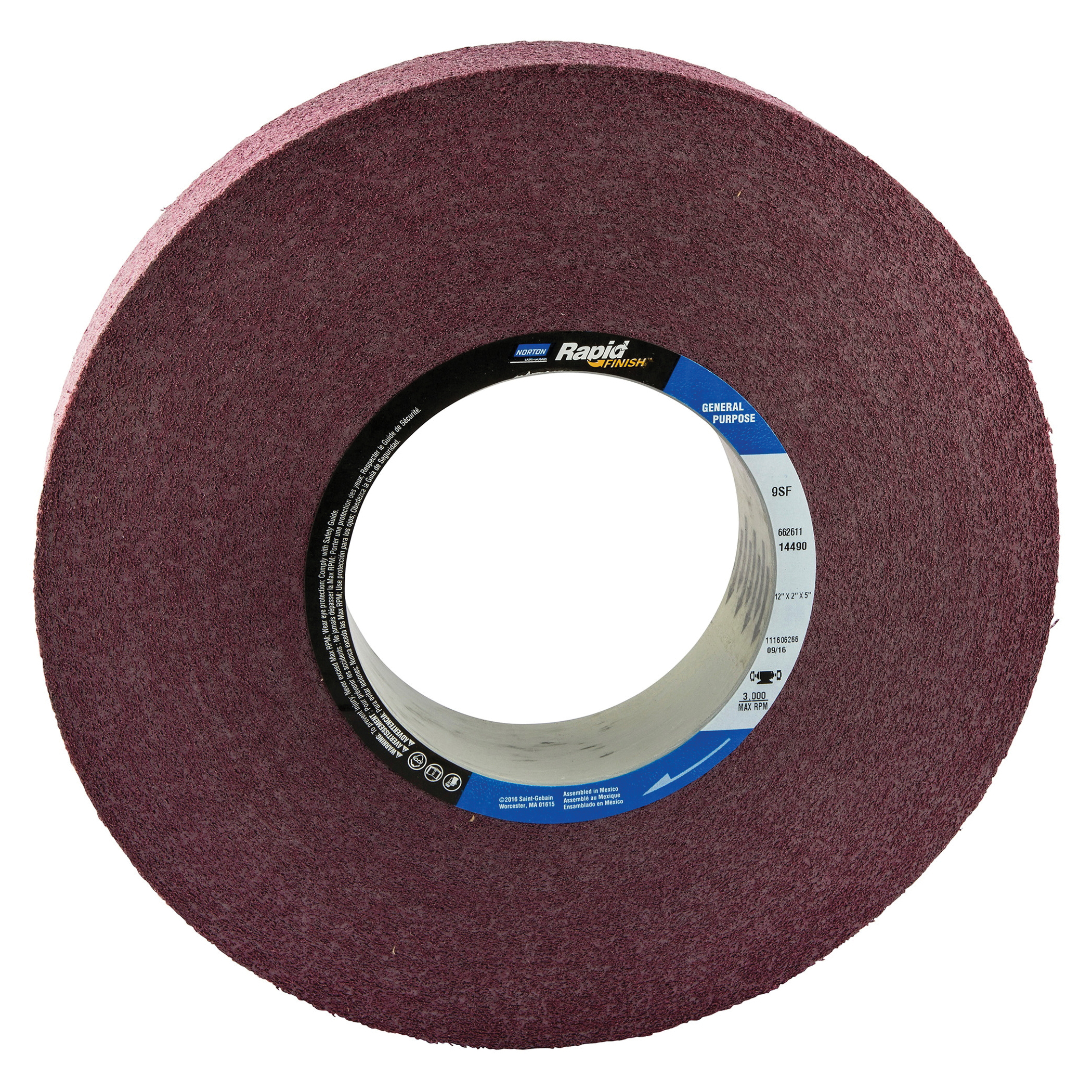 Norton® Bear-Tex® Rapid Finish™ 66261114490 Convolute Non-Woven Abrasive Wheel, 12 in Dia, 5 in Center Hole, 2 in W Face, Fine Grade, Silicon Carbide Abrasive