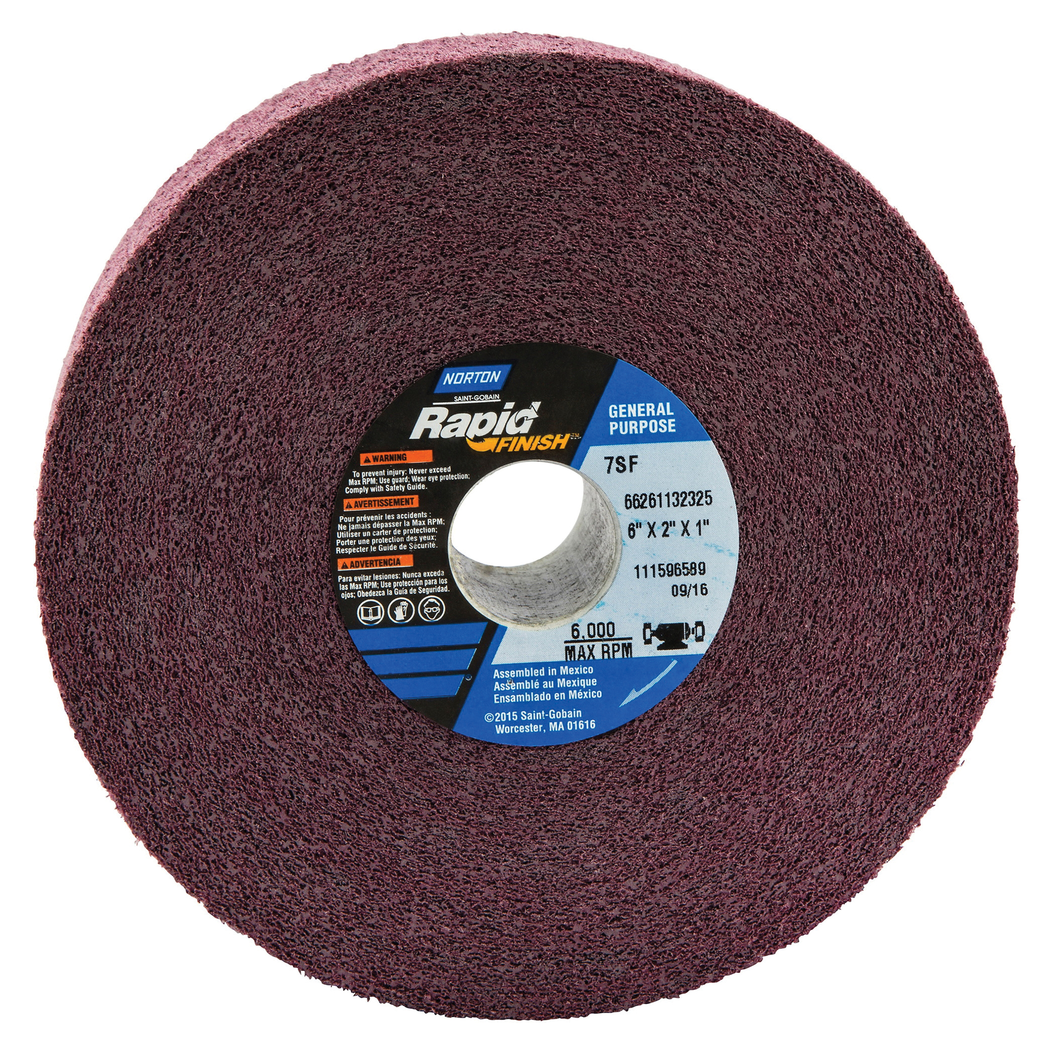 Norton® Bear-Tex® Rapid Finish™ 66261132325 Convolute Non-Woven Abrasive Wheel, 6 in Dia, 1 in Center Hole, 2 in W Face, Fine Grade, Silicon Carbide Abrasive