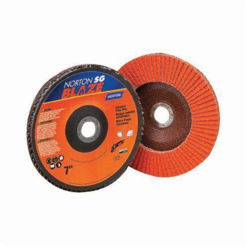 Norton® Blaze® 66261183495 R980 Standard Density Coated Abrasive Flap Disc, 7 in Dia, 7/8 in Center Hole, 40 Grit, Coarse Grade, Ceramic Alumina Abrasive, Type 29 Conical Disc