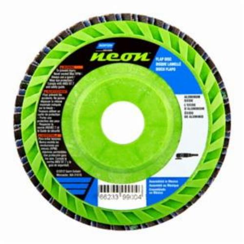 Norton® Neon® 66623399004 R766 Center Mount Quick-Trim Standard Density Coated Abrasive Flap Disc, 4-1/2 in Dia, 7/8 in Center Hole, P40 Grit, Extra Coarse Grade, Aluminum Oxide/Zirconia Alumina Abrasive, Type 27 Flat Disc