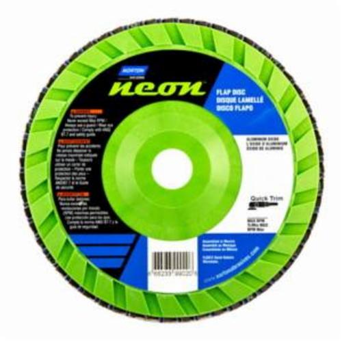 Norton® Neon® 66623399020 R766 Center Mount Quick-Trim Standard Density Coated Abrasive Flap Disc, 7 in Dia, 7/8 in Center Hole, P40 Grit, Extra Coarse Grade, Aluminum Oxide/Zirconia Alumina Abrasive, Type 27 Flat Disc
