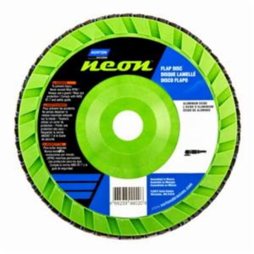 Norton® Neon® 66623399022 R766 Center Mount Quick-Trim Standard Density Coated Abrasive Flap Disc, 7 in Dia, 7/8 in Center Hole, P80 Grit, Coarse Grade, Aluminum Oxide/Zirconia Alumina Abrasive, Type 27 Flat Disc