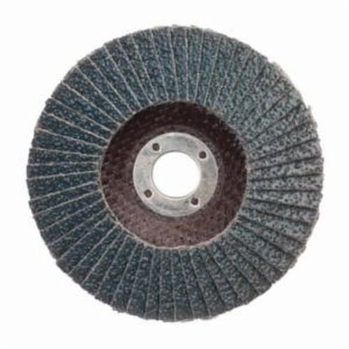 Norton® BlueFire® 66623399049 R884P Center Mount Standard Density Coated Abrasive Flap Disc, 4 in Dia, 5/8 in Center Hole, P36 Grit, Extra Coarse Grade, Zirconia Alumina Plus Abrasive, Type 29 Conical Disc