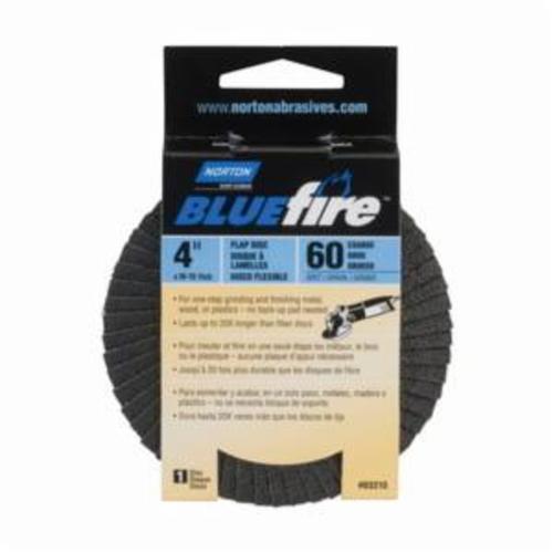 Norton® BlueFire® 66623399051 R884P Center Mount Standard Density Coated Abrasive Flap Disc, 4 in Dia, 5/8 in Center Hole, P60 Grit, Coarse Grade, Zirconia Alumina Plus Abrasive, Type 29 Conical Disc