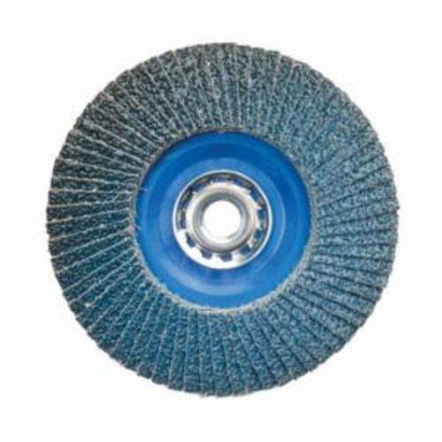 Norton® BlueFire® 66623399145 R884P Arbor Thread Quick-Trim Standard Density Coated Abrasive Flap Disc, 5 in Dia, P40 Grit, Extra Coarse Grade, Zirconia Alumina Plus Abrasive, Type 27 Flat Disc