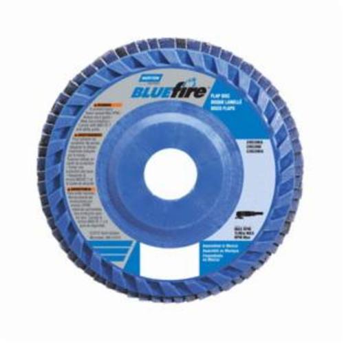 Norton® BlueFire® 66623399153 R884P Center Mount Quick-Trim Standard Density Coated Abrasive Flap Disc, 6 in Dia, 7/8 in Center Hole, P60 Grit, Coarse Grade, Zirconia Alumina Plus Abrasive, Type 27 Flat Disc