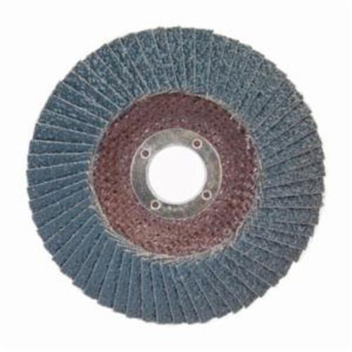 Norton® BlueFire® 66623399196 R884P Center Mount Standard Density Coated Abrasive Flap Disc, 7 in Dia, 7/8 in Center Hole, P24 Grit, Extra Coarse Grade, Zirconia Alumina Plus Abrasive, Type 29 Conical Disc