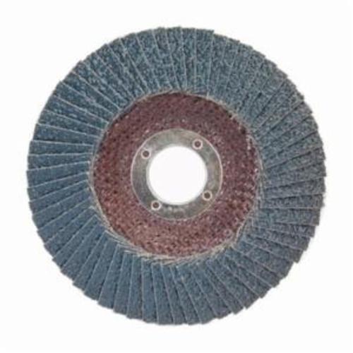 Norton® BlueFire® 66623399206 R884P Center Mount Standard Density Coated Abrasive Flap Disc, 5 in Dia, 7/8 in Center Hole, P24 Grit, Extra Coarse Grade, Zirconia Alumina Plus Abrasive, Type 29 Conical Disc