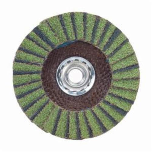 Norton® Neon® 66623399209 R766 Arbor Thread High Density Coated Abrasive Flap Disc, 5 in Dia, P60 Grit, Coarse Grade, Aluminum Oxide/Zirconia Alumina Abrasive, Type 27 Flat Disc