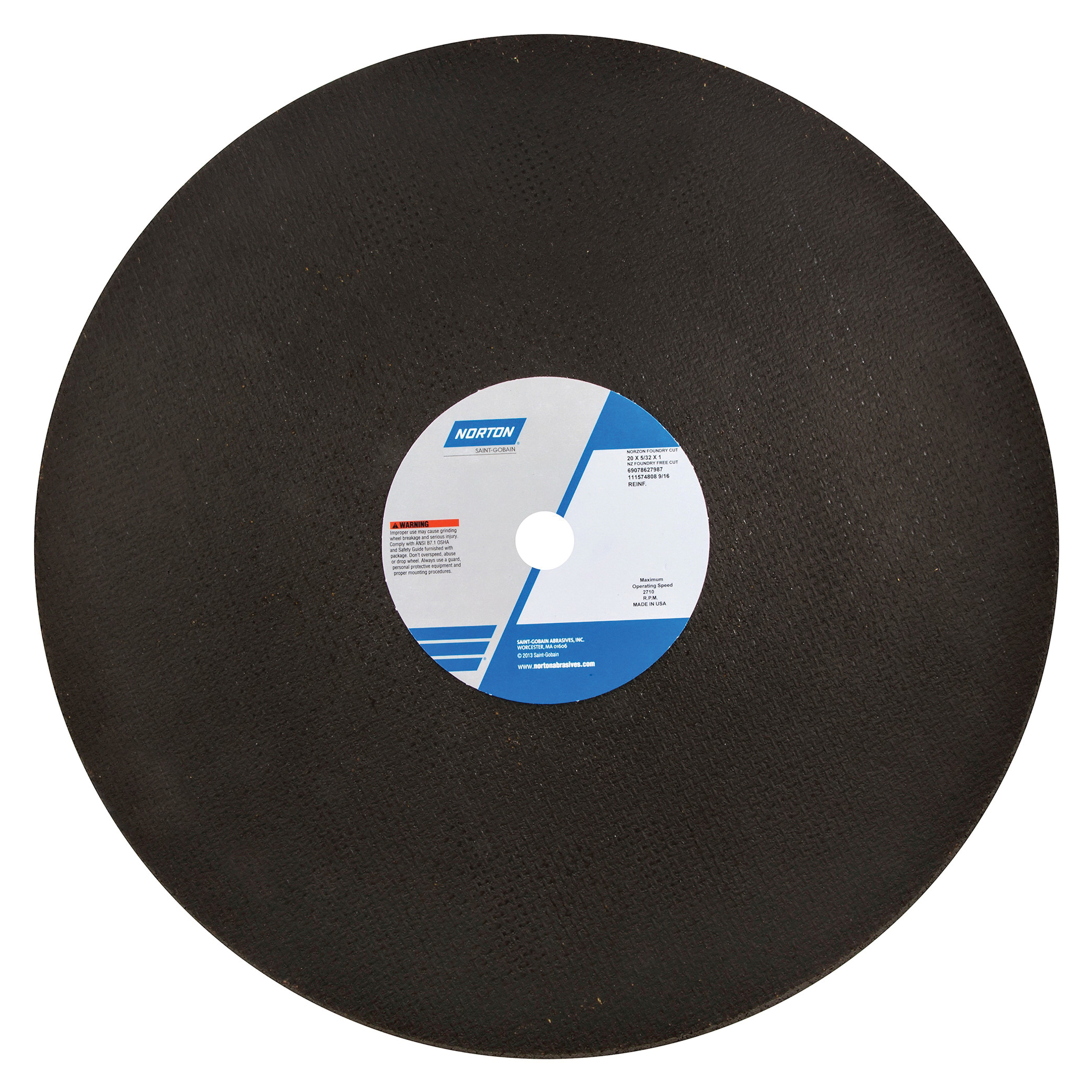 Norton®NorZon®Foundry™ 69078627987 4NZ Free Cut Cut-Off Wheel, 20 in Dia x 5/32 in THK, 1 in Center Hole, Zirconia Alumina Abrasive