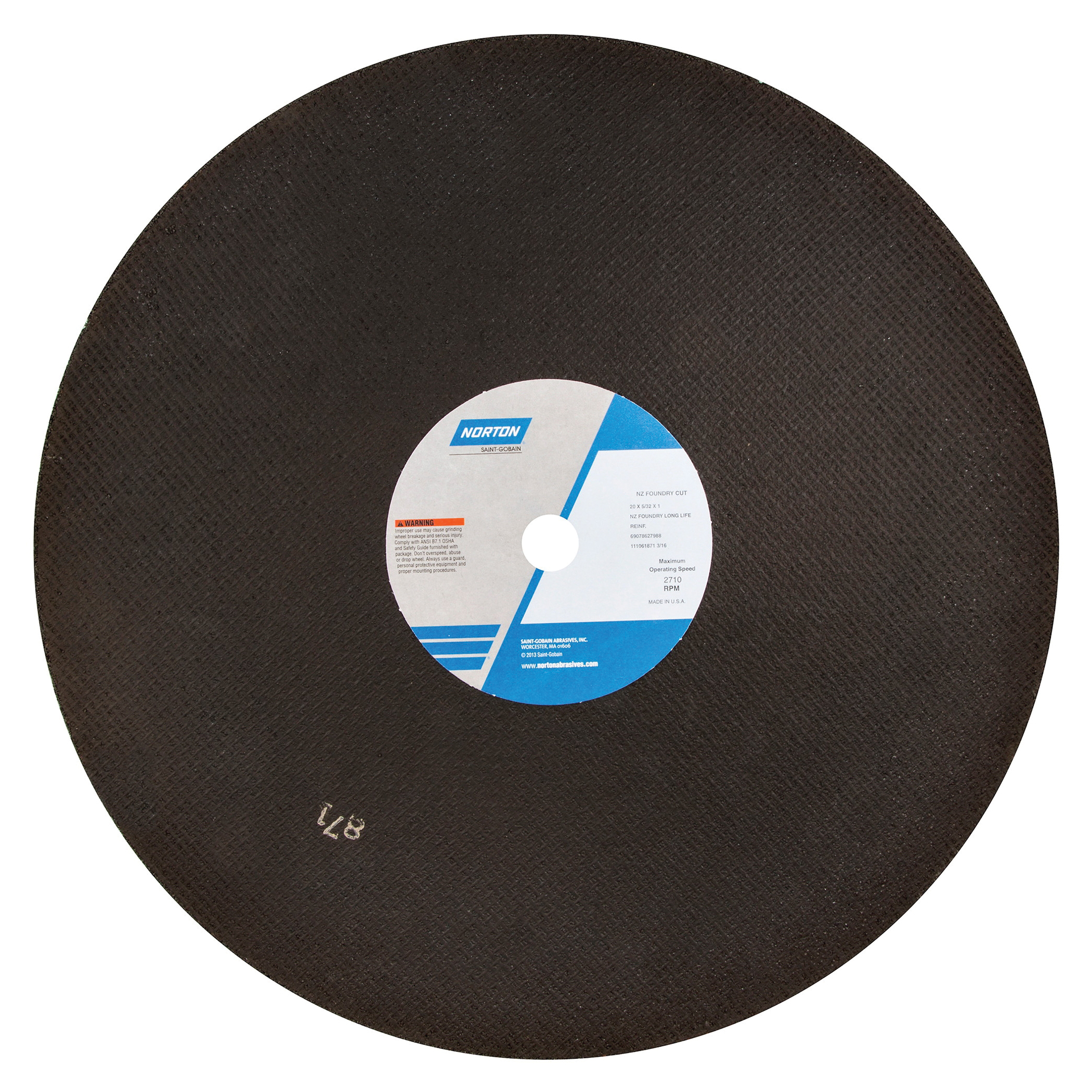 Norton®NorZon®Foundry™ 69078627988 4NZ Long Life Cut-Off Wheel, 20 in Dia x 5/32 in THK, 1 in Center Hole, Zirconia Alumina Abrasive